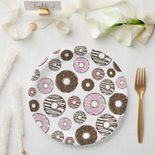 Assiettes En Carton Motif De Donuts, Donuts Roses, Donuts Brown