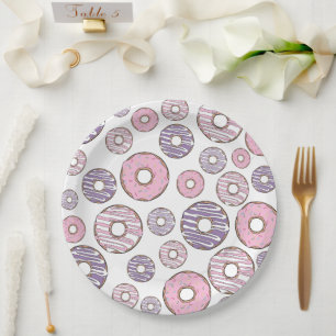 Assiettes En Carton Motif De Donuts, Donuts Roses, Donuts Violets