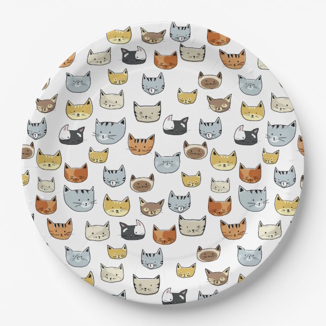 Assiettes En Carton Motif de Doodle visage de chat (Devant)