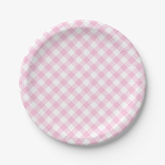 Assiettes En Carton Motif de En vichy de plaid rose (Devant)
