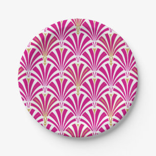 Assiettes En Carton Motif de fan d'art déco - rose de fuchsia