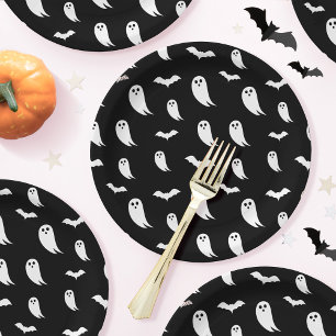 Assiettes En Carton Motif de fantôme et chauves-souris d'Halloween noi