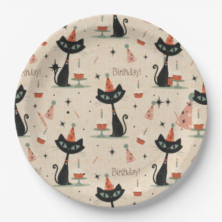 Assiettes En Carton     Motif de fête d'anniversaire pour chat atomiqu