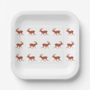 Assiettes En Carton Motif de fête de marche de cerf brun  