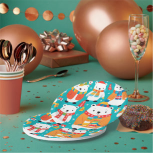 Assiettes En Carton Motif de fête des animaux d'hiver de Noël