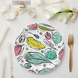 Assiettes En Carton Motif de feuille coloré Rose et bleu l Anniversair