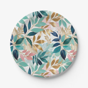 Assiettes En Carton Motif de feuille jolie rose aqua