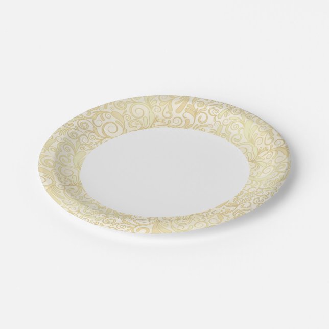 Assiettes En Carton motif de feuilles floraux d'or (Angle)