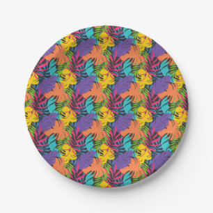 Assiettes En Carton Motif de feuilles tropicales exotiques colorées-23