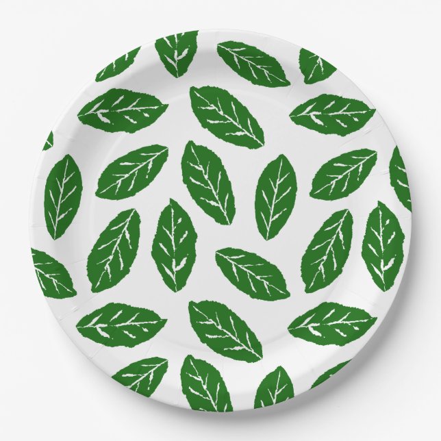 Assiettes En Carton Motif de feuilles vertes (Devant)