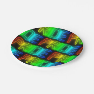 Assiettes En Carton Motif de fierté Neon Arc-en-ciel Drapeau LGBT Typo
