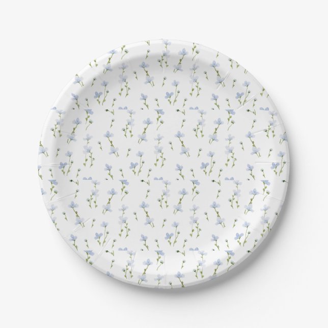 Assiettes En Carton Motif de fleur sauvage bleu aquarelle (Devant)