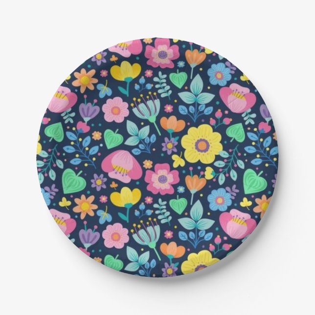 Assiettes En Carton Motif de fleurs (Devant)