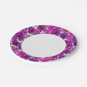 Assiettes En Carton Motif De Fleurs Abstraites Roses Et Violettes