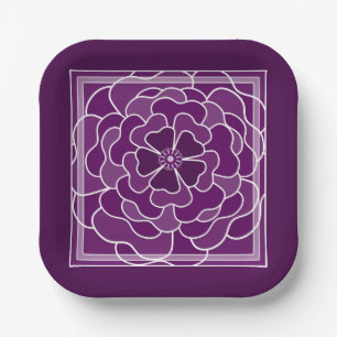 Assiettes En Carton Motif de fleurs abstraites violet foncé