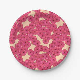 Assiettes En Carton Motif de fleurs Art Déco - rose profond et pêche