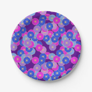 Assiettes En Carton Motif de fleurs Art Déco - violet, bleu et violet