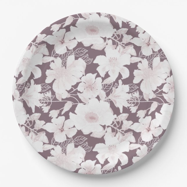 Assiettes En Carton Motif de fleurs blanches (Devant)