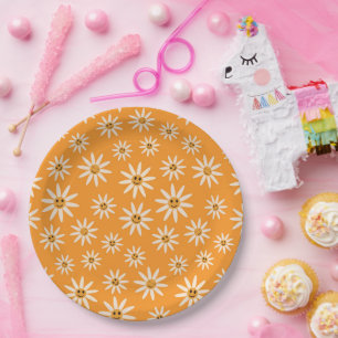 Assiettes En Carton Motif de fleurs blanches souriantes rétro