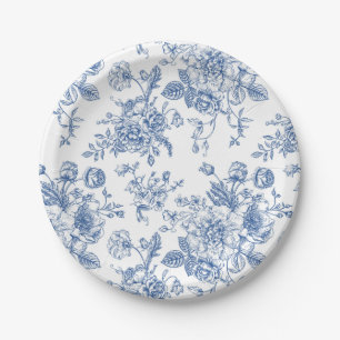 Assiettes En Carton Motif de fleurs bleues