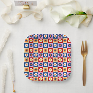 Assiettes En Carton Motif de fleurs colorées rétro mignon 