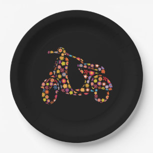 Assiettes En Carton Motif de fleurs de scooter moteur