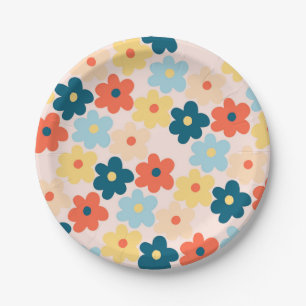 Assiettes En Carton Motif de fleurs hippie rétro coloré