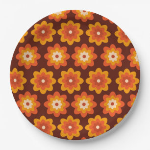 Assiettes En Carton Motif de fleurs orange bohème hippie rétro groovy
