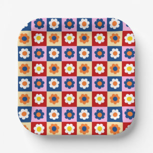 Assiettes En Carton Motif de fleurs pastel colorées Rétro Mignon