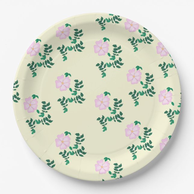 Assiettes En Carton Motif de fleurs Roses retro Pastel rose (Devant)