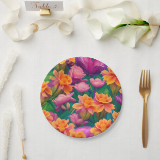 Assiettes En Carton Motif de fleurs tropicales hawaïennes
