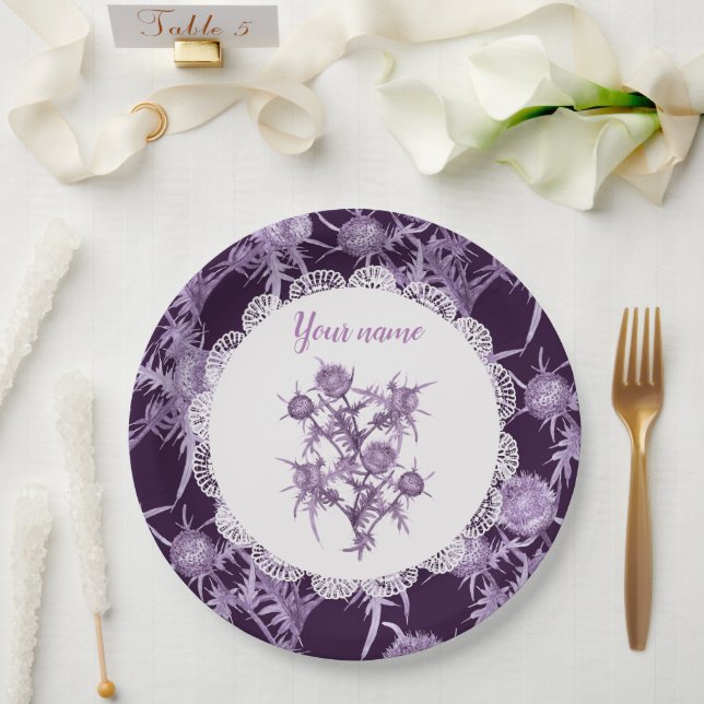 Assiettes En Carton motif de fleurs violettes (Mariage)