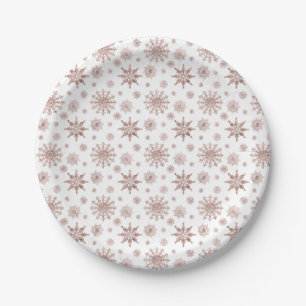 Assiettes En Carton Motif de flocon de neige de couleur or rose faux