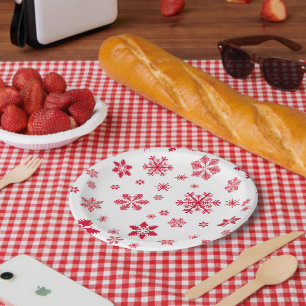 Assiettes En Carton Motif de flocon de neige, Flammes de neige rouges,