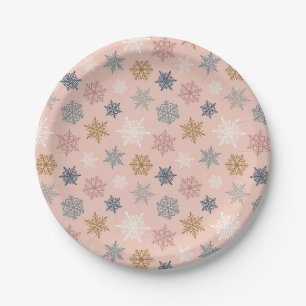 Assiettes En Carton Motif de flocon de neige multicolore – Noël d'hive