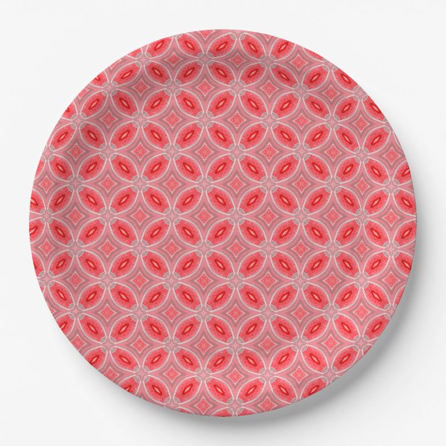 Assiettes En Carton Motif de formulaires Abstraits rouges (Devant)