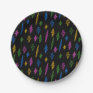 Assiettes En Carton Motif de foudre Retro Neon des années 80