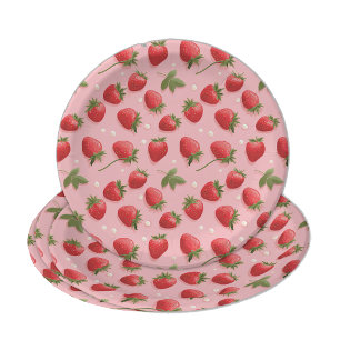 Assiettes En Carton Motif de fraises rose et rouge