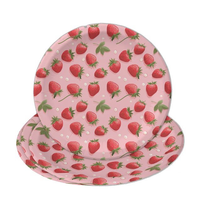 Assiettes En Carton Motif de fraises rose et rouge (Créateur téléchargé)