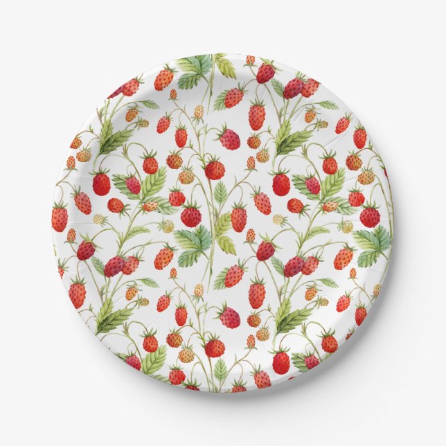 Assiettes En Carton Motif de fraises sauvages Aquarelle (Devant)