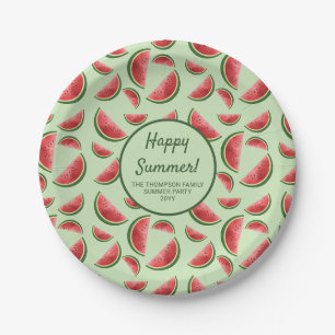 Assiettes En Carton Motif de fruit pastèque sur une fête d'été verte