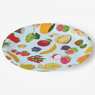 Assiettes En Carton Motif de fruits d'été coloré