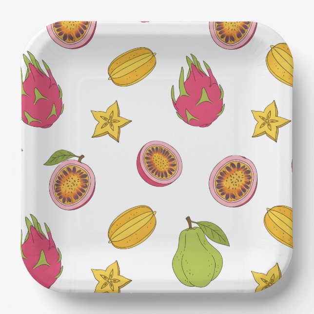 Assiettes En Carton Motif de fruits exotiques - Mélange Paradis Tropic (Recto)