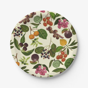 Assiettes En Carton Motif de fruits exotiques tropicaux peints à la ma
