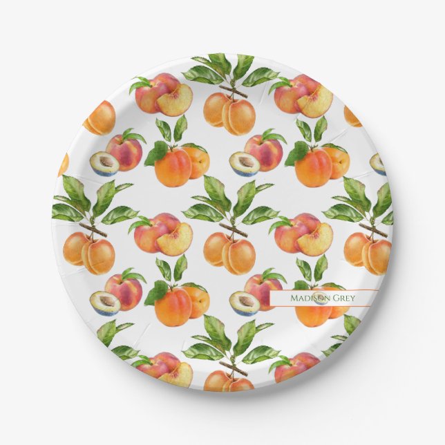 Assiettes En Carton Motif de fruits mûrs, abricots et prunes (Devant)