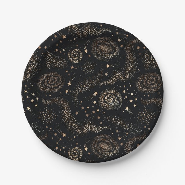 Assiettes En Carton Motif de galaxie Gold Star Constellation (Devant)
