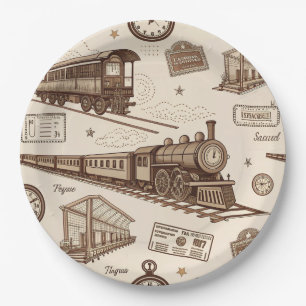 Assiettes En Carton Motif de gare vintage (2)