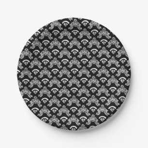 Assiettes En Carton Motif de garniture d'en-tête gothique antique noir
