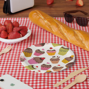 Assiettes En Carton Motif de gâteau, Motif de muffin, Chocolat, Coeurs