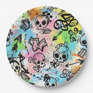 Assiettes En Carton Motif de graffiti urbain coloré (6)